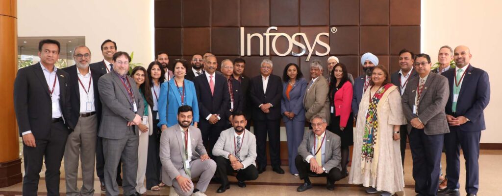 Group photo of the New Jersey India Delegation at the Infosys office